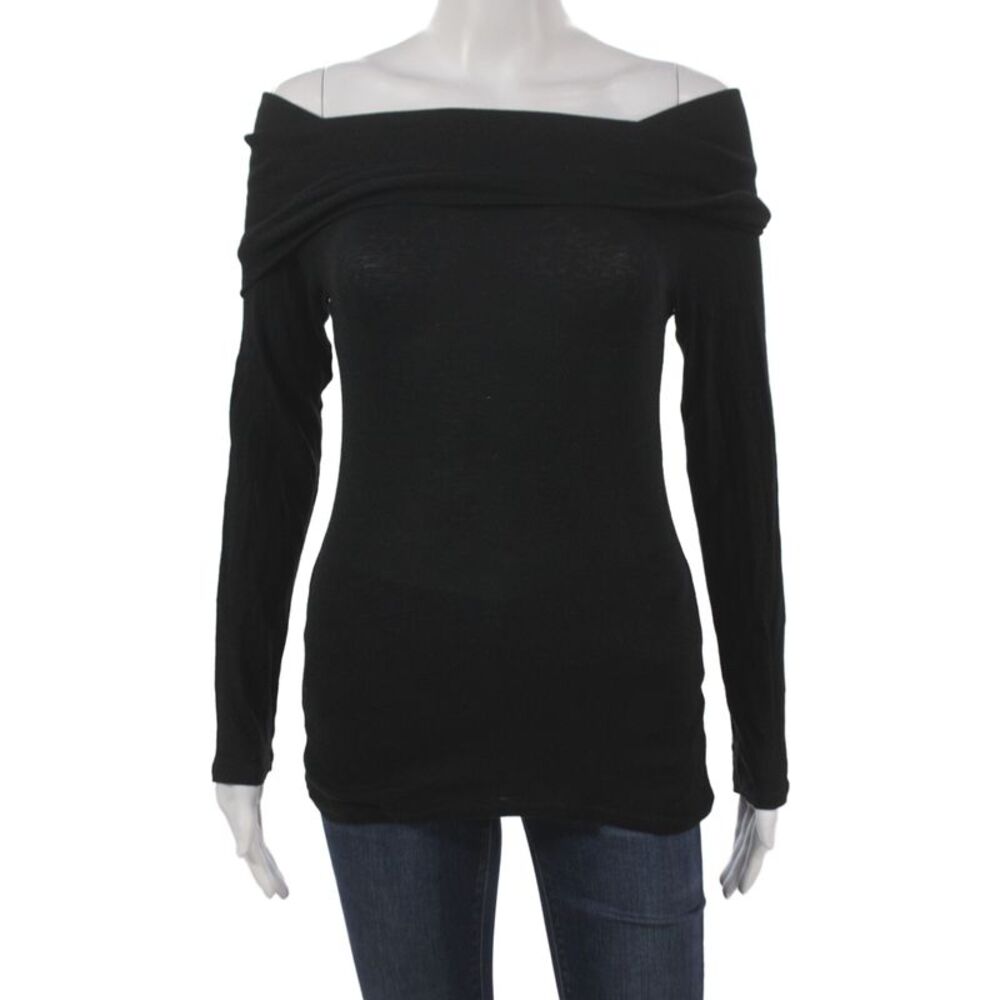 Zara Women Black Off Shoulder Long Sleeve Basic Blouse Size L